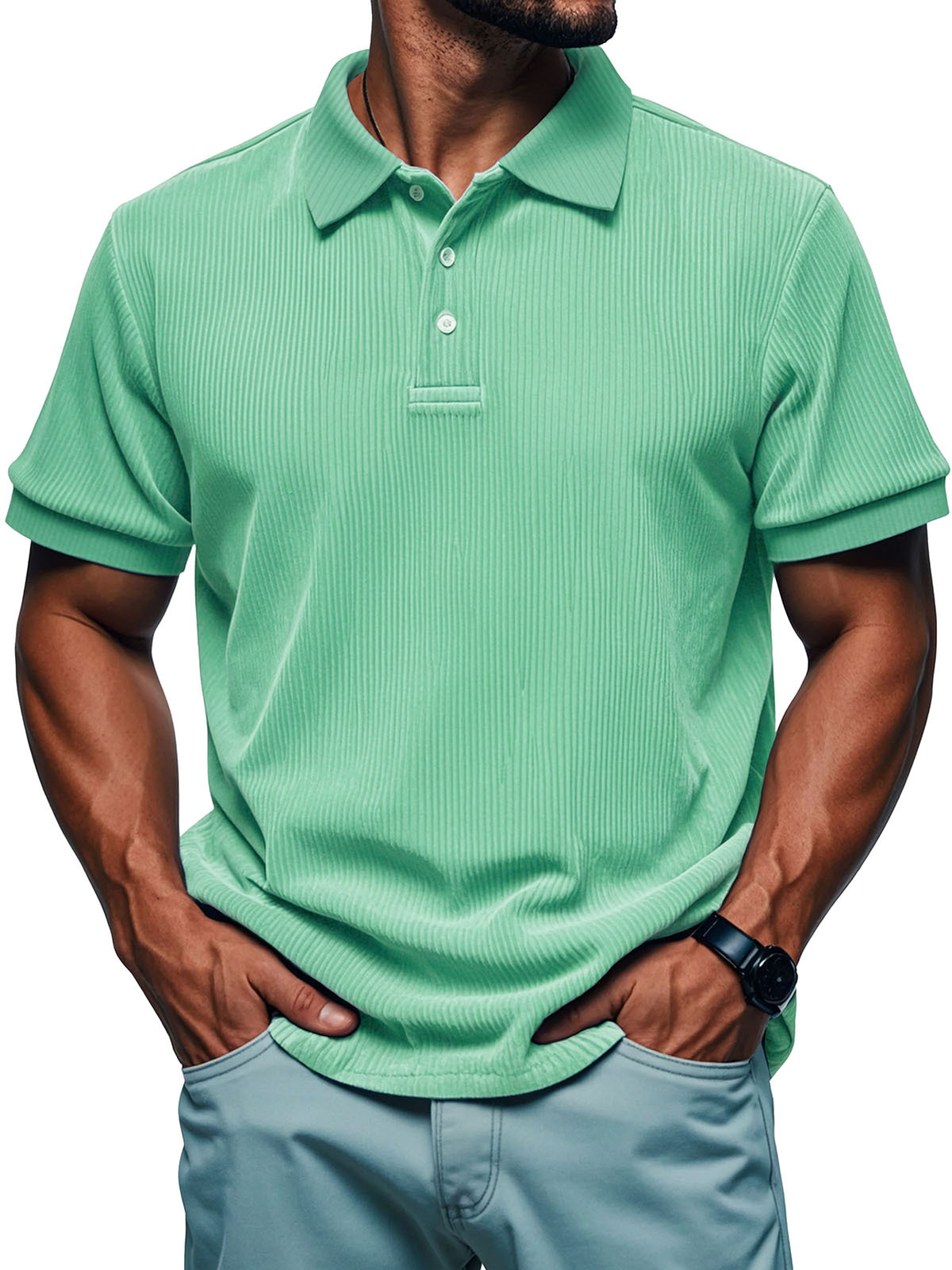 Chemise polo rétro décontractée à manches courtes avec col à revers pour homme