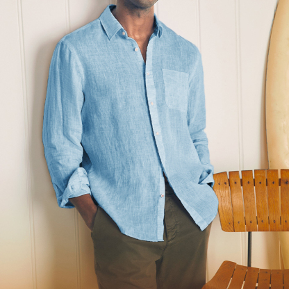 Chemise Décontractée De Base En Coton Et Lin Pour Gentleman