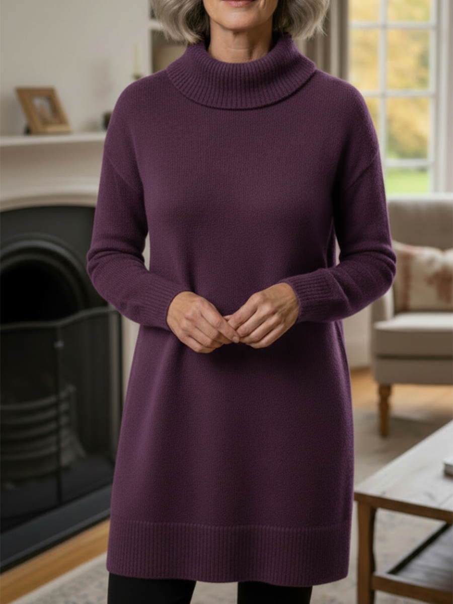 Nieuwe Aankomsten🔥 Dames Elegante Cowl Neck Zachte Brei Lange Mouw Tuniek Top - Ontspannen Pasvorm Herfst Winter Pullover