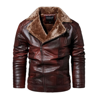 Veste en cuir pour homme avec col rembourré