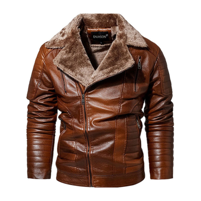 Veste en cuir pour homme avec col rembourré
