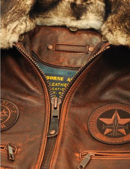 VESTE EN CUIR DE PILOTE TOP GUN JOLLY ROGERS - MARRON