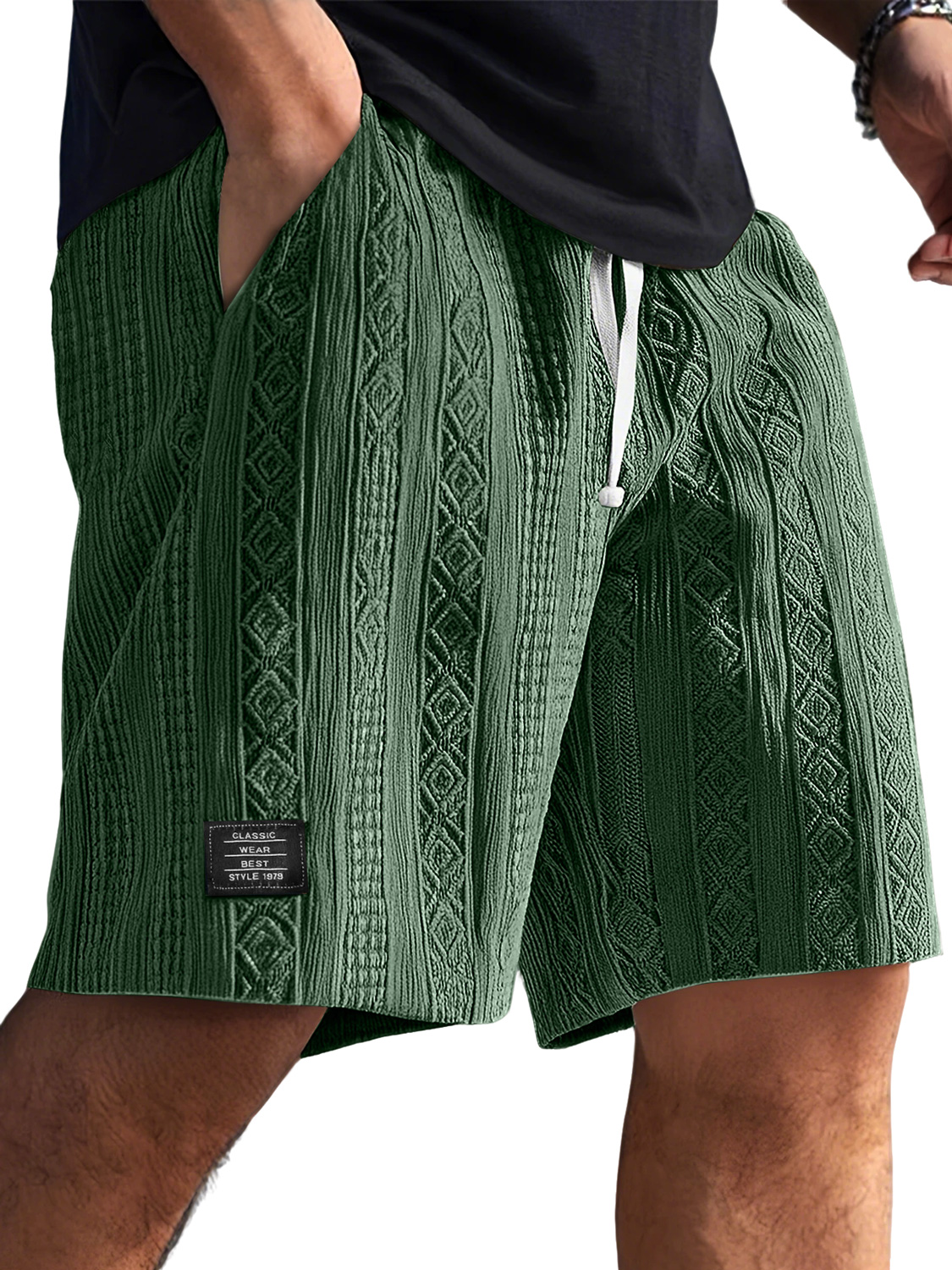 Korte, casual en comfortabele broek voor mannen met geborduurd logo en jacquardstructuur