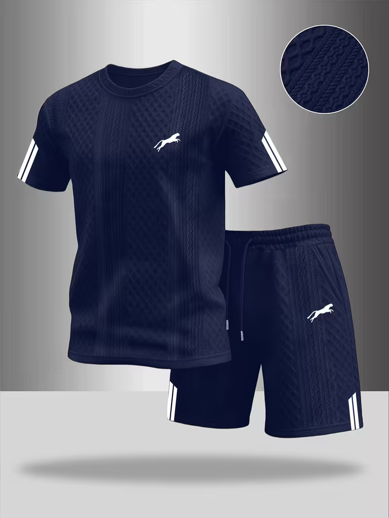 ⏰ Dernier jour : 50 % de réduction ! 🔥 – Ensemble d’été pour homme avec t-shirt et short à motif en relief