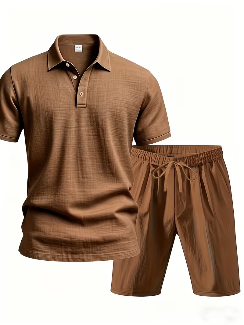 ⏰ Dernier jour : 50 % de réduction ! 🔥 – Ensemble d’été en lin pour homme avec chemise à manches courtes et short
