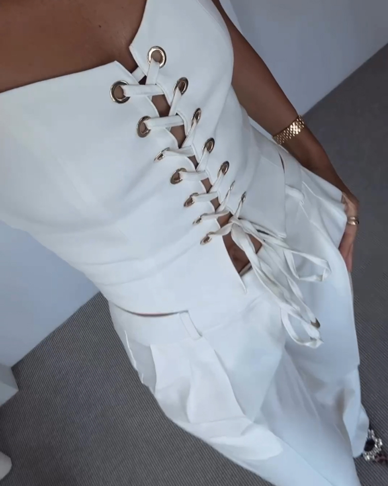 Ensemble deux pièces haut et pantalon à cordons pour la ville