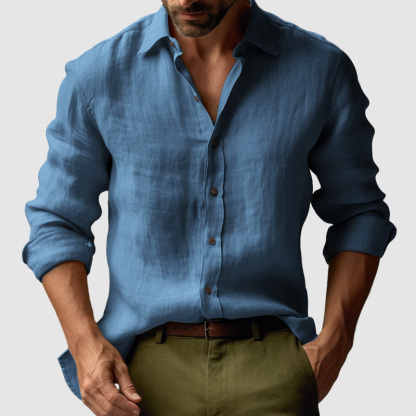 Chemise longue à manches pour homme en coton et lin vintage