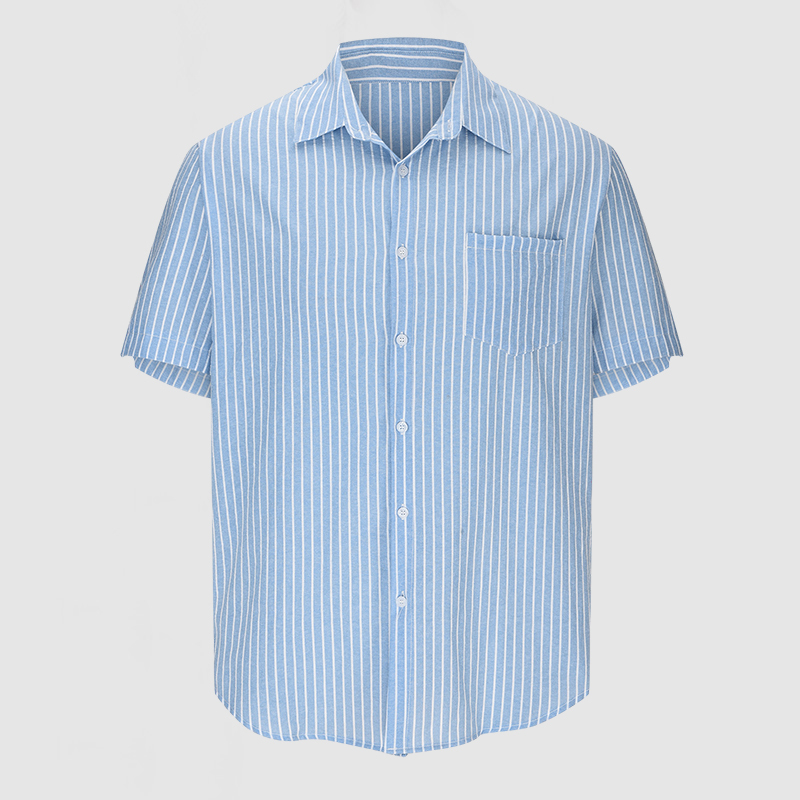 Chemise courte à manches pour homme en coton et lin rayée décontractée