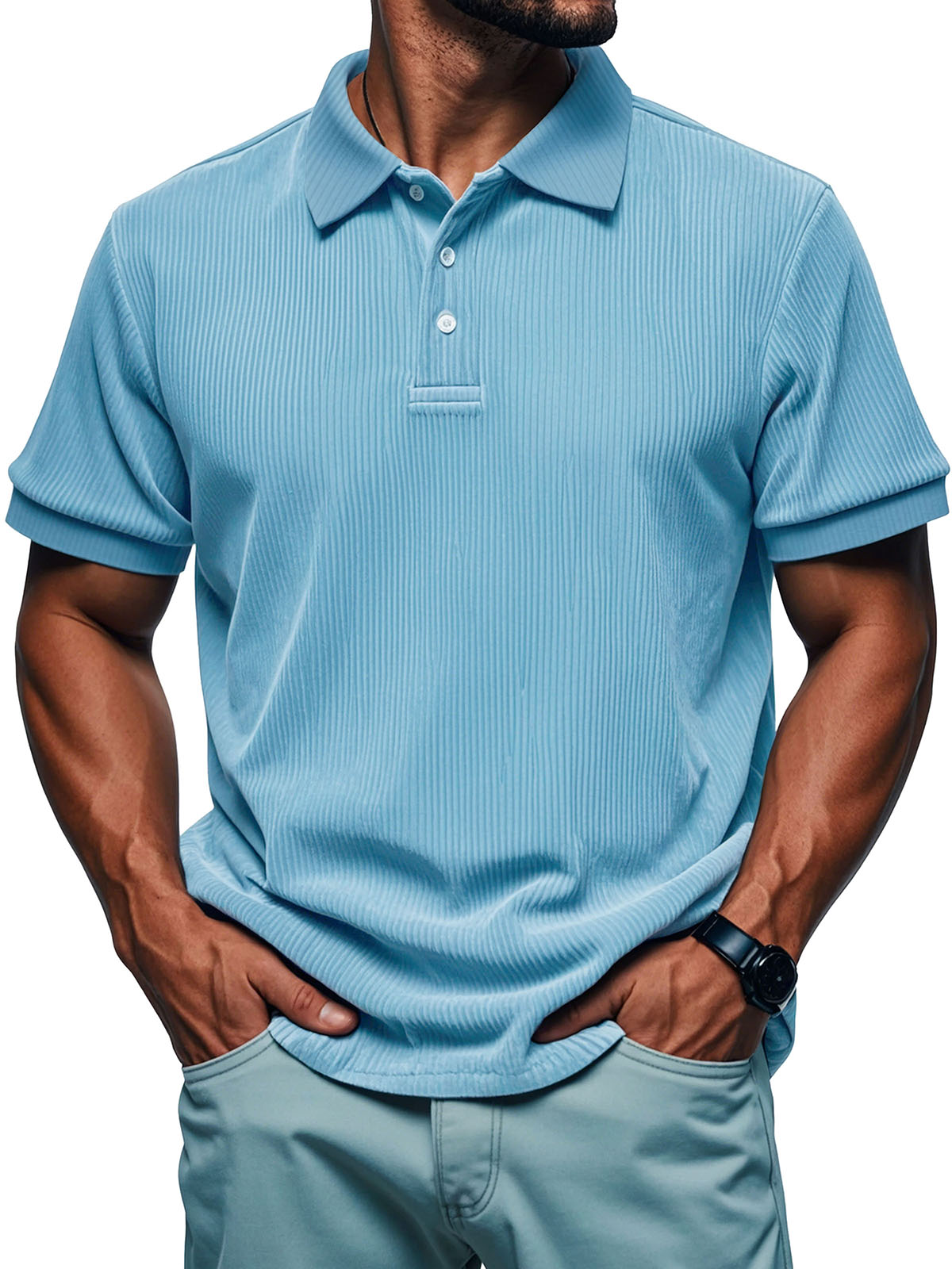 Chemise polo rétro décontractée à manches courtes avec col à revers pour homme