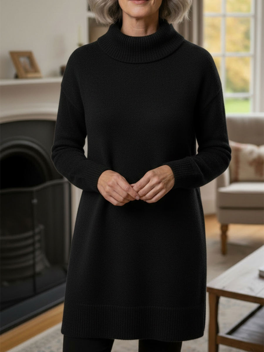 Nieuwe Aankomsten🔥 Dames Elegante Cowl Neck Zachte Brei Lange Mouw Tuniek Top - Ontspannen Pasvorm Herfst Winter Pullover