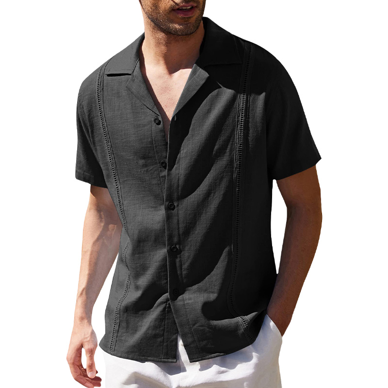 Korte mouwen casual overhemd van katoen en linnen voor mannen, Cubaanse stijl - speciaal voor het strand
