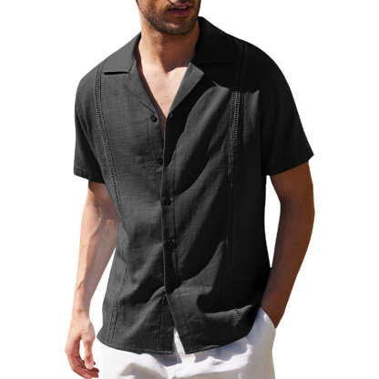 Korte mouwen casual overhemd van katoen en linnen voor mannen, Cubaanse stijl - speciaal voor het strand