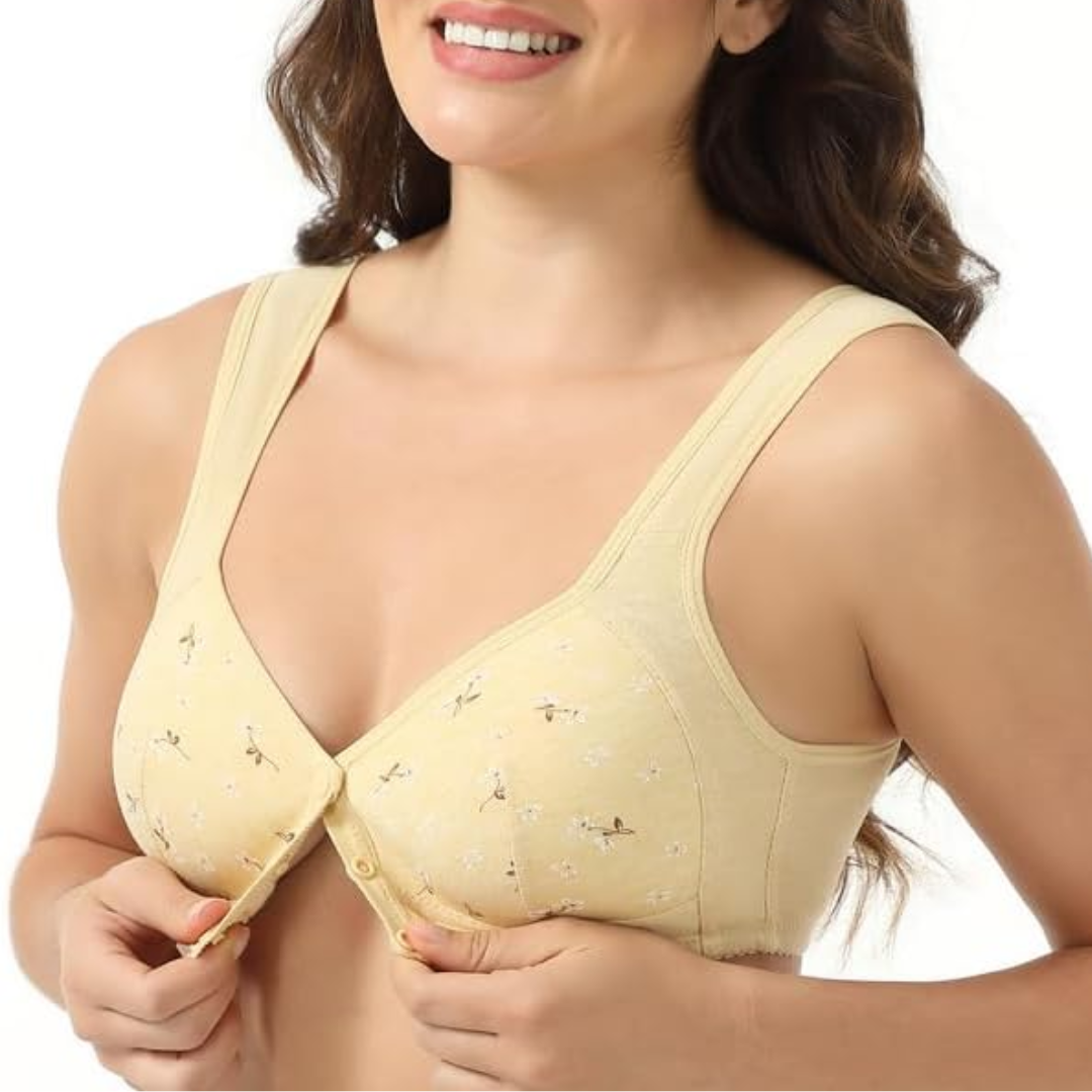 Beige Daisy Bh - Katoenen bh zonder beugel met sluiting aan de voorkant, grote cupmaat