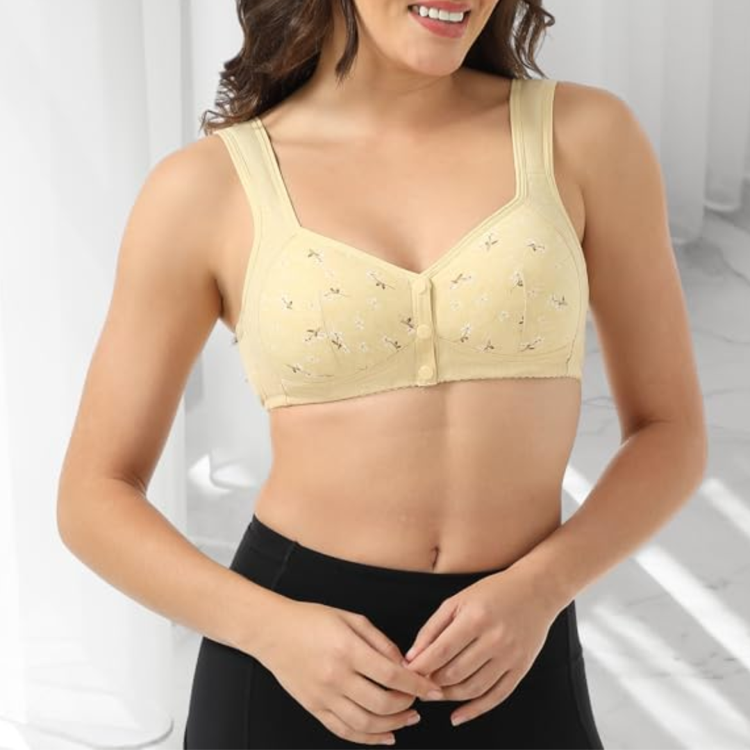 Beige Daisy Bh - Katoenen bh zonder beugel met sluiting aan de voorkant, grote cupmaat