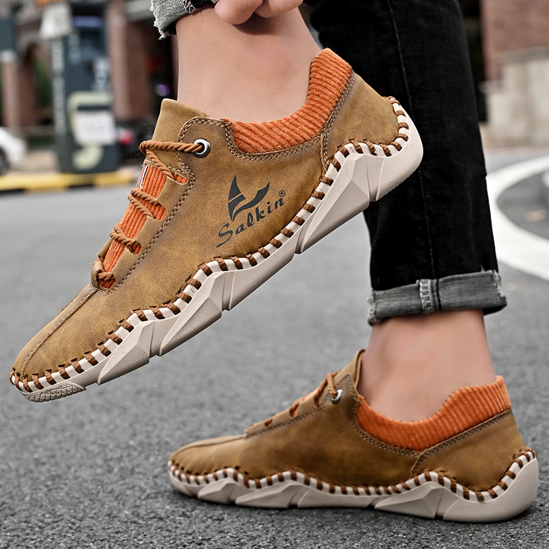 [Dernier jour -70 % - Ne manquez pas cette occasion] 🔥 Chaussures de marche en cuir de veau pour hommes 👞 Cousues à la main ✅ Soutien de la voûte plantaire - Soulagement de la douleur pour une marche confortable