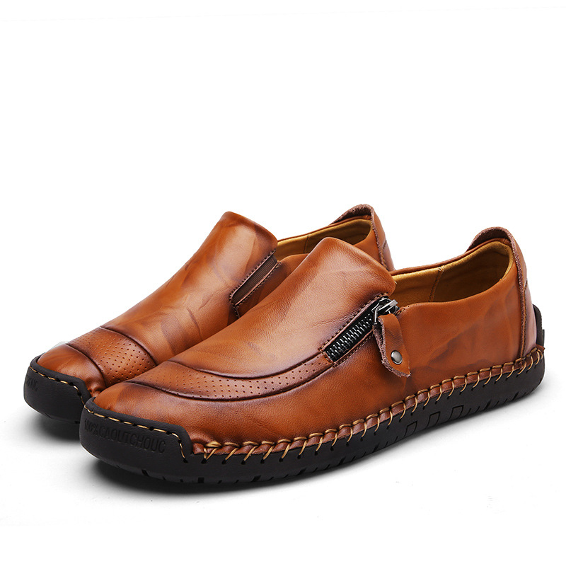🔥 Cette semaine en promotion - 70 % de réduction 🔥 Mocassins en cuir confortables pour hommes avec fermeture éclair latérale, chaussures de marche orthopédiques confortables