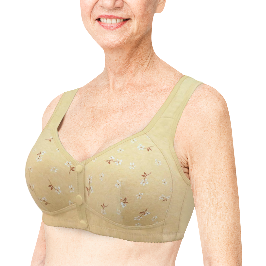 Beige Daisy Bh - Katoenen bh zonder beugel met sluiting aan de voorkant, grote cupmaat