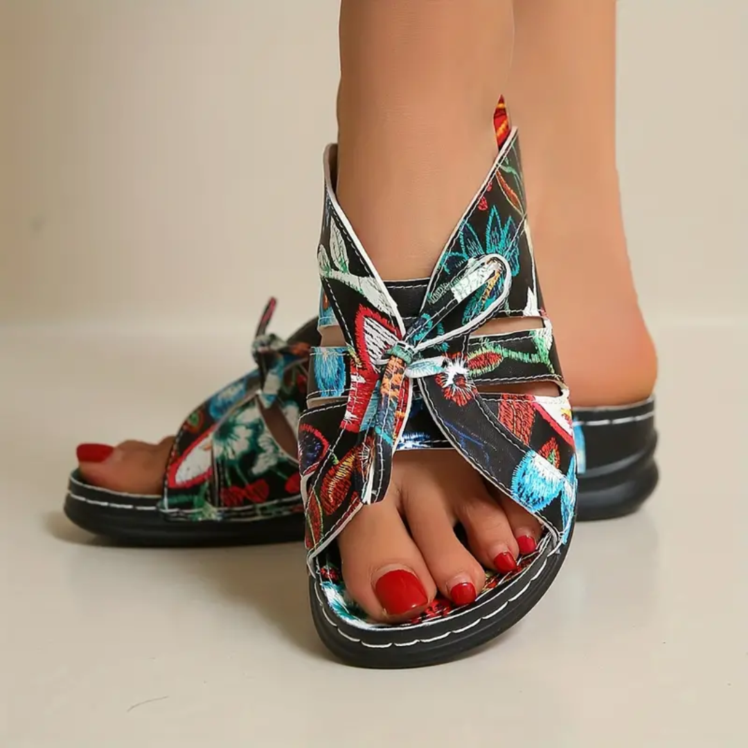 Blisscomfy Bowknot Arch Support Open Toe Slide Sandals
