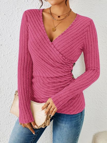 Pull en laine à manches longues, col en V et couleur unie, d’allure élégante