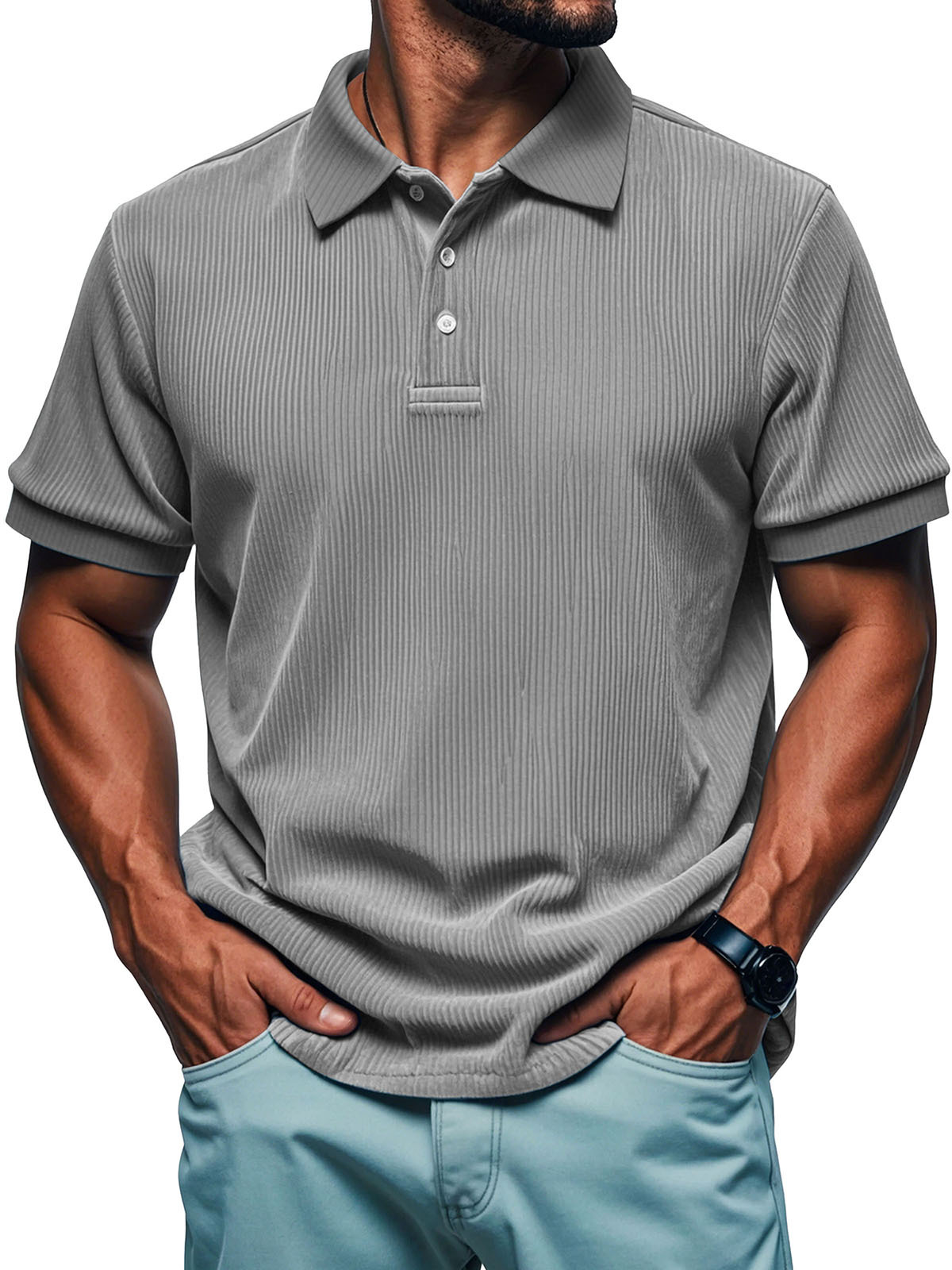 Chemise polo rétro décontractée à manches courtes avec col à revers pour homme