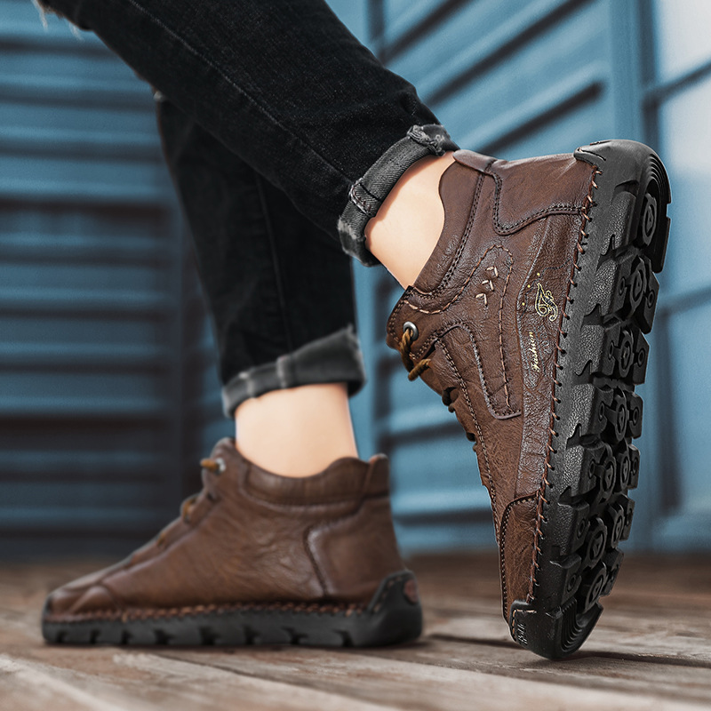 Chaussures en cuir pour hommes faites à la main - Soulage la douleur aux pieds