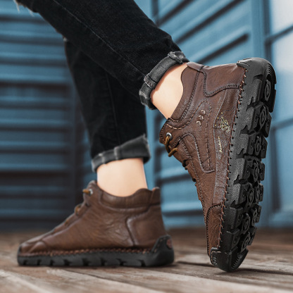 Chaussures en cuir pour hommes faites à la main - Soulage la douleur aux pieds