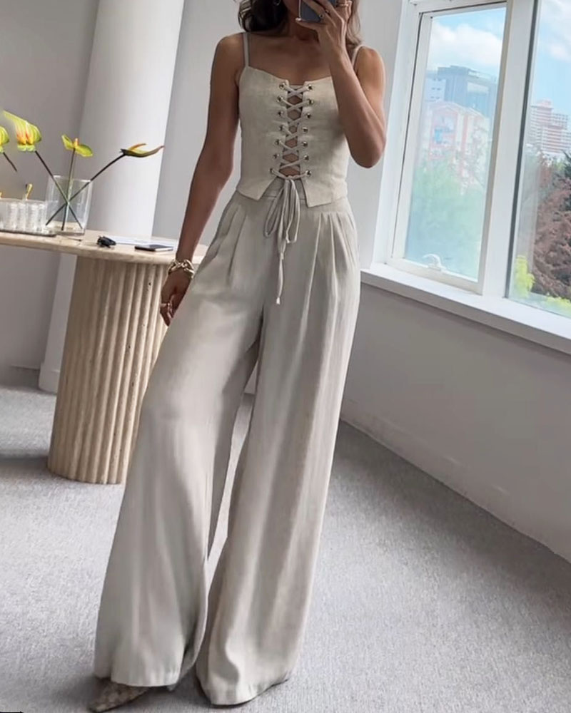 Ensemble deux pièces haut et pantalon à cordons pour la ville