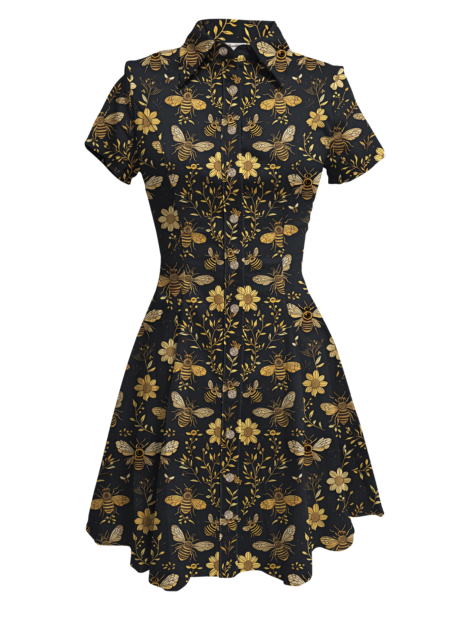 Vestido retro de abejas y flores - 100% algodón