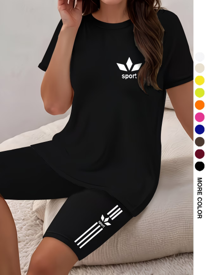 ⏰ Dernier jour : 50 % de réduction ! 🔥 – Ensemble de sport femme avec t-shirt et short cycliste pour l’été