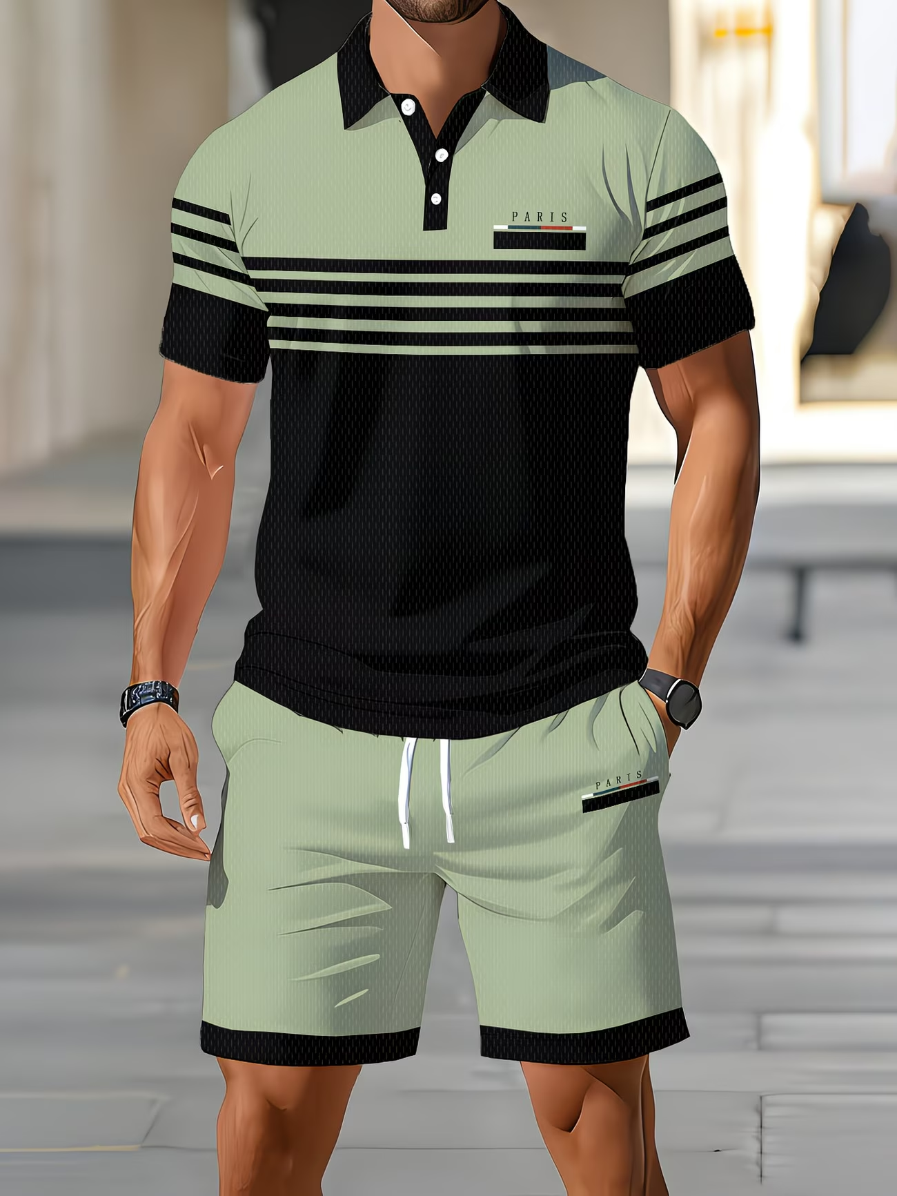 ⏰ Dernier jour : -50 % ! 🔥 Ensemble polo et short pour homme – look estival et sportif