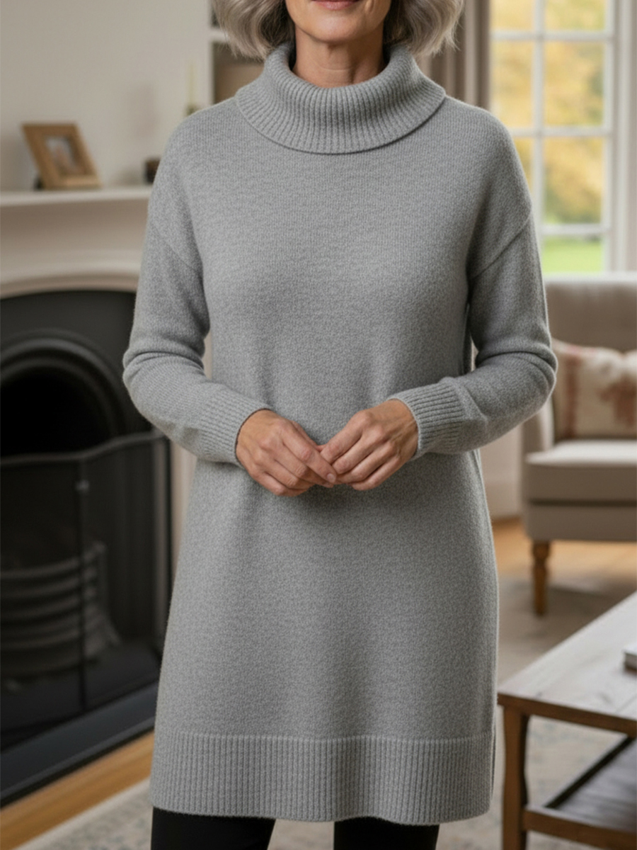 Nieuwe Aankomsten🔥 Dames Elegante Cowl Neck Zachte Brei Lange Mouw Tuniek Top - Ontspannen Pasvorm Herfst Winter Pullover