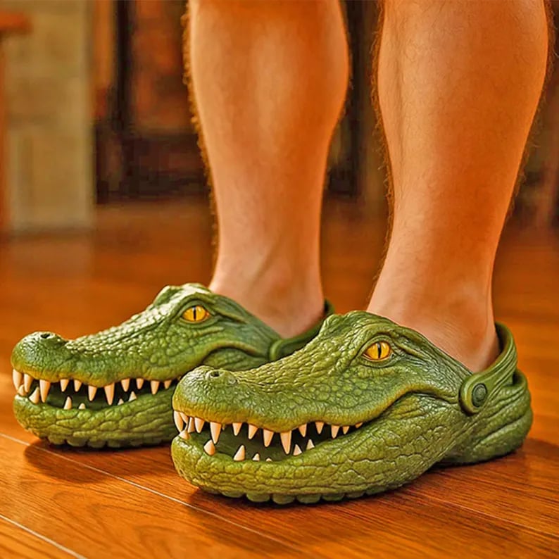 Leuke pantoffels in de vorm van een krokodil