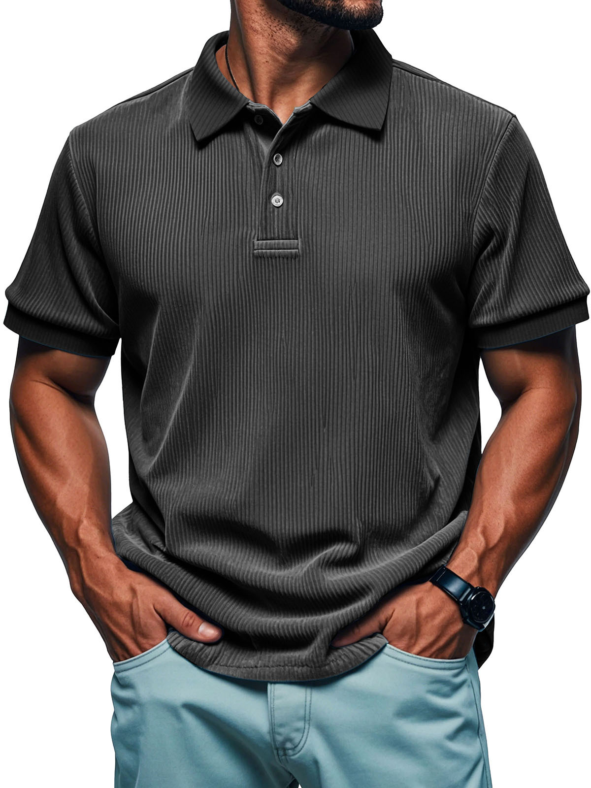 Chemise polo rétro décontractée à manches courtes avec col à revers pour homme