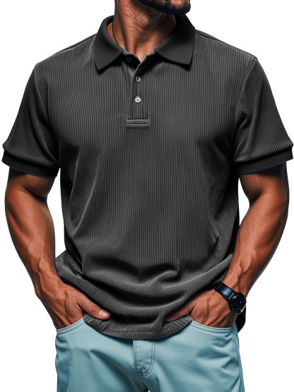 Chemise polo rétro décontractée à manches courtes avec col à revers pour homme