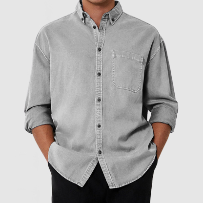 Chemise Décontractée Pour Homme En Coton Lavé Premium Avec Poche