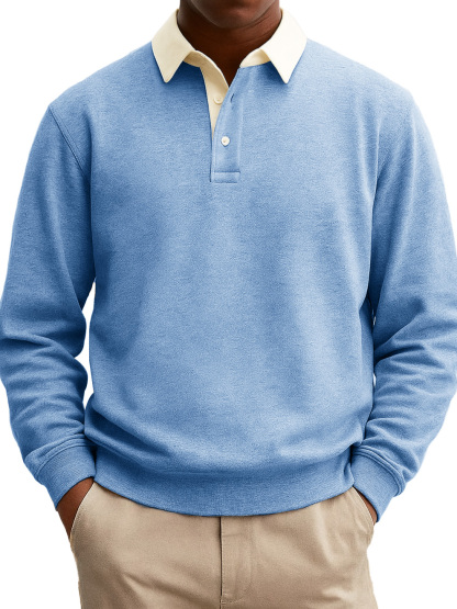 Heren Stijlvolle Casual Everyday Katoenen Lange Mouwen Kraag Sweatshirt Polo Shirt Met Een Patchwork Kraag