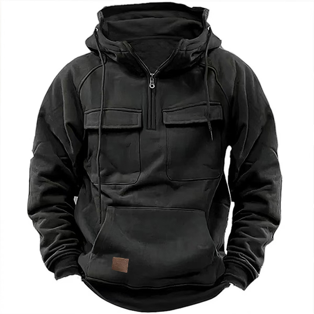 Sweatshirt à capuche à demi-fermeture éclair pour homme - Coupe ample