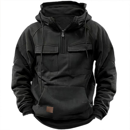 Sweatshirt à capuche à demi-fermeture éclair pour homme - Coupe ample