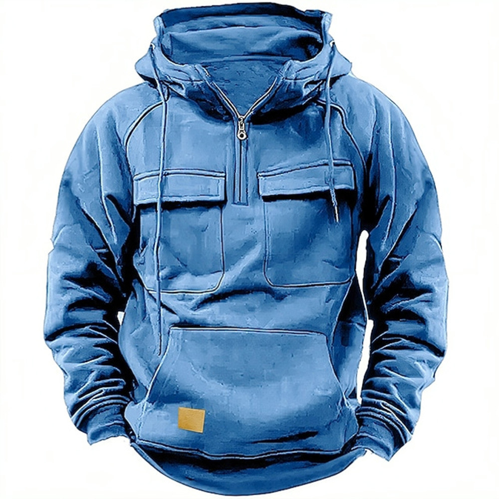 Sweatshirt à capuche à demi-fermeture éclair pour homme - Coupe ample