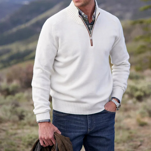 Pull met rits van kasjmier voor heren, casual stijl, winter