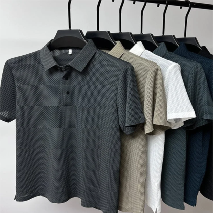 Polo pour homme en maille respirante, confortable, col en V et manches courtes pour l'été