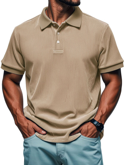 Chemise polo rétro décontractée à manches courtes avec col à revers pour homme