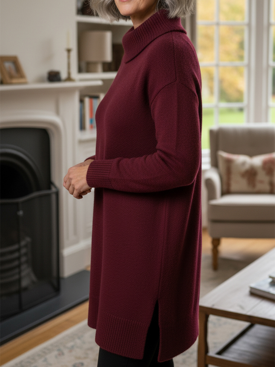 Nieuwe Aankomsten🔥 Dames Elegante Cowl Neck Zachte Brei Lange Mouw Tuniek Top - Ontspannen Pasvorm Herfst Winter Pullover