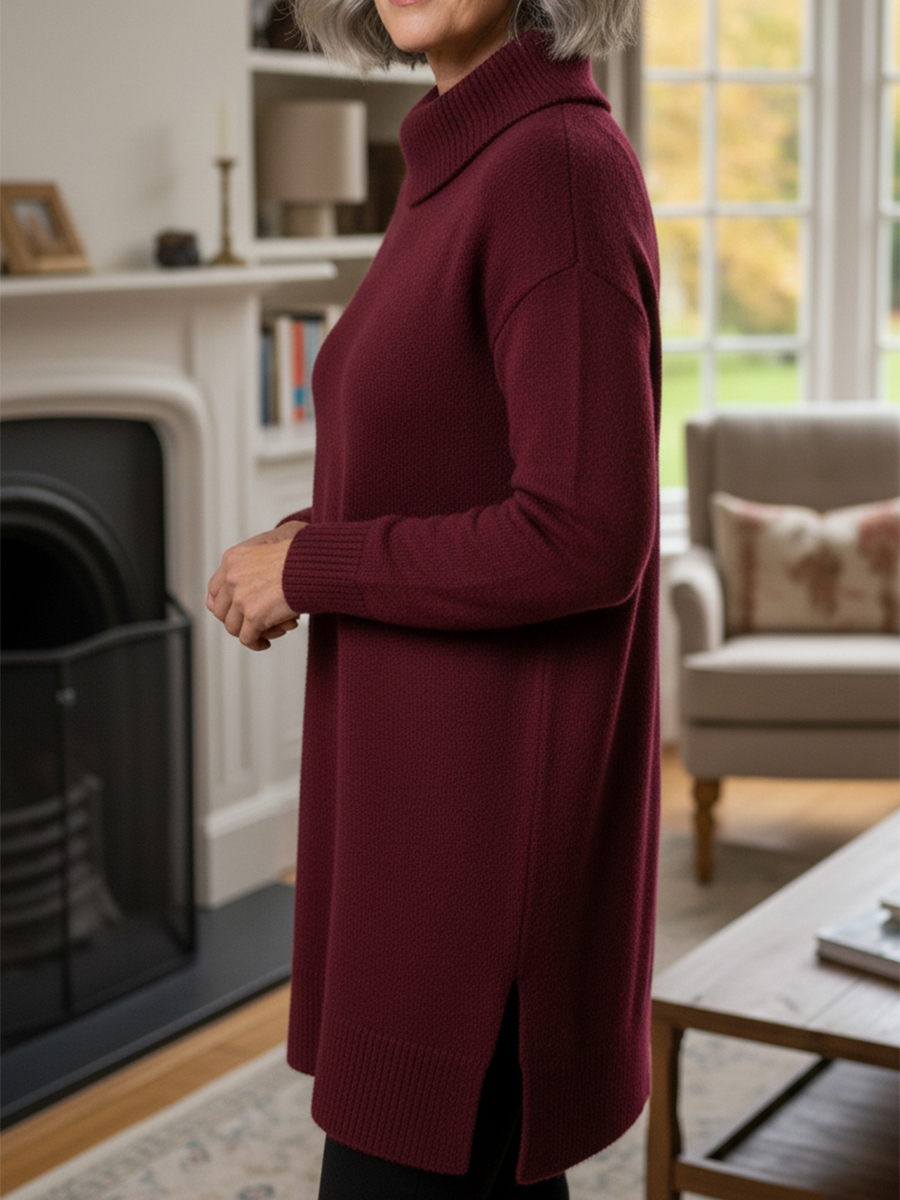 Nieuwe Aankomsten🔥 Dames Elegante Cowl Neck Zachte Brei Lange Mouw Tuniek Top - Ontspannen Pasvorm Herfst Winter Pullover