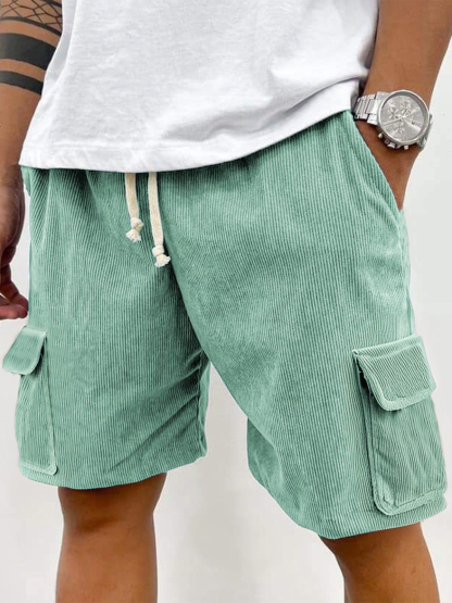 Heren Corduroy Stijlvolle Multi-Pocket Vetersluiting Utility Casual Cargo Shorts