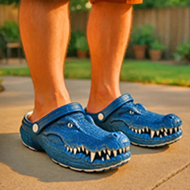 Leuke pantoffels in de vorm van een krokodil