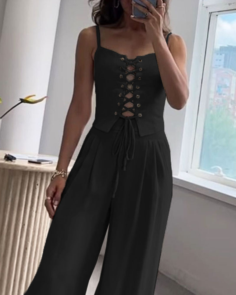 Ensemble deux pièces haut et pantalon à cordons pour la ville