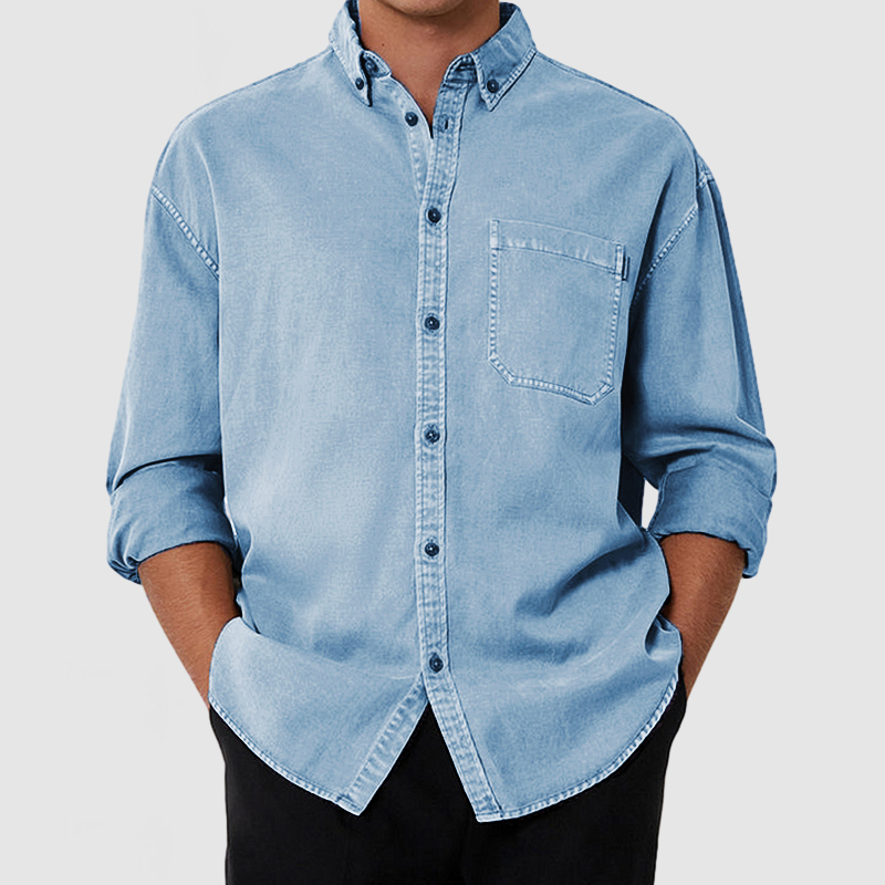 Chemise Décontractée Pour Homme En Coton Lavé Premium Avec Poche