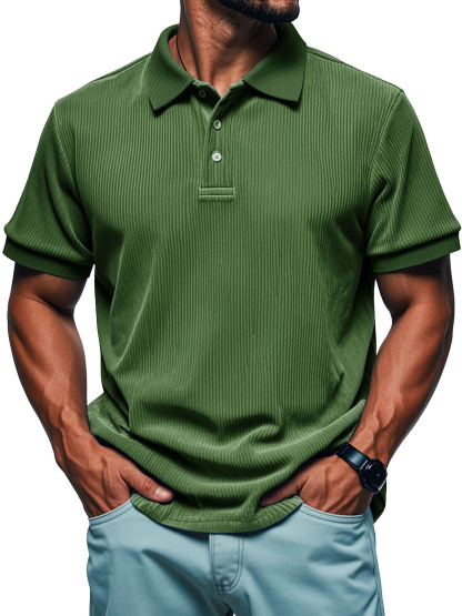 Chemise polo rétro décontractée à manches courtes avec col à revers pour homme