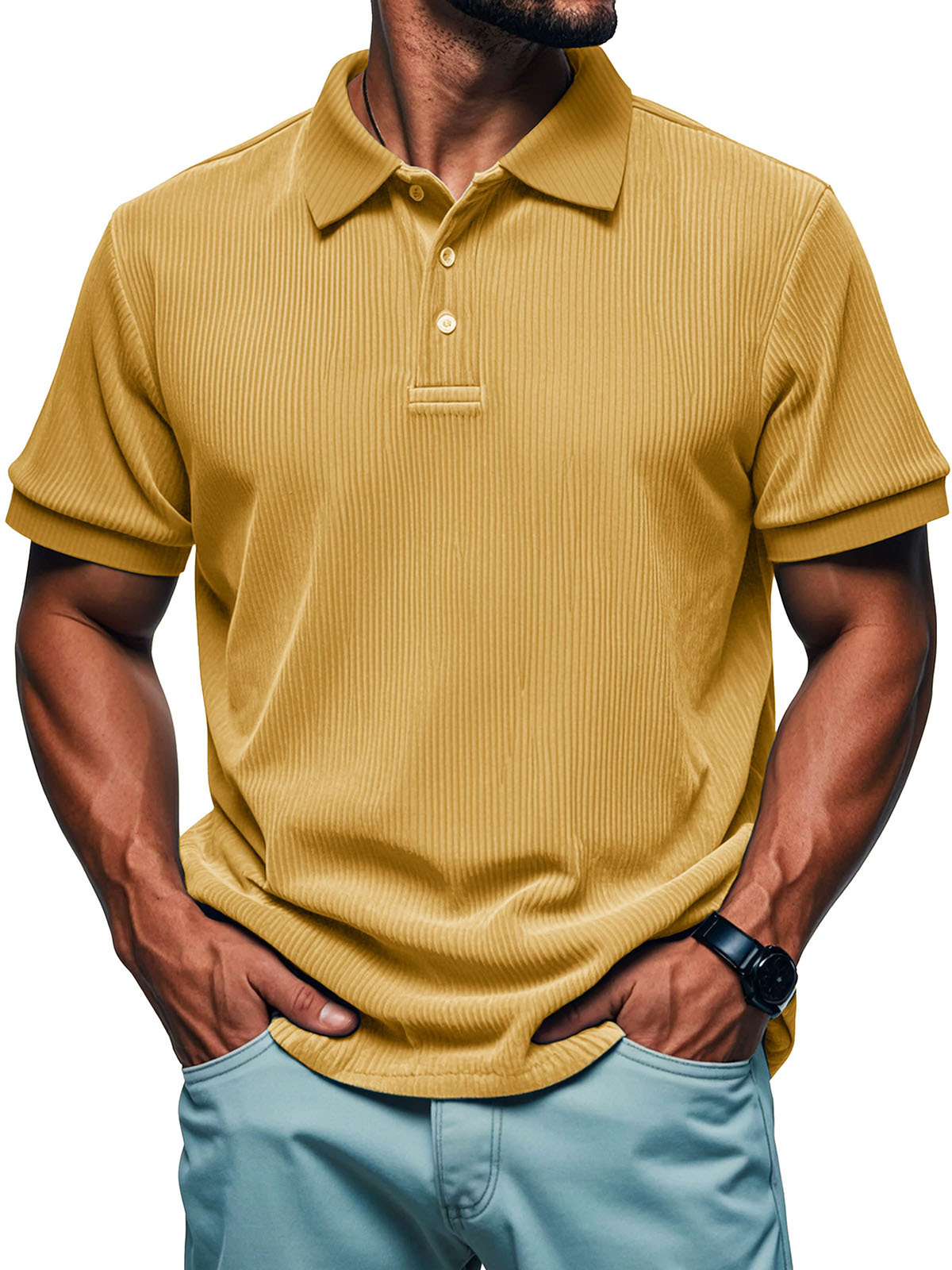 Chemise polo rétro décontractée à manches courtes avec col à revers pour homme